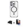 ieg™ iPhone 15 Pro Max Kılıf Eksen Klasik Koleksiyonu - Siyah 3D Antistatik Mat Seramik Nano Ekran Koruyucu + Raze Metal Kamera Lens - SH
