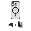 ieg™ iPhone 15 Pro Max Kılıf Eksen Klasik Koleksiyonu - Siyah 3D Antistatik Mat Seramik Nano Ekran Koruyucu + Raze Metal Kamera Lens - SH