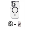 ieg™ iPhone 15 Pro Max Kılıf Eksen Klasik Koleksiyonu - Siyah Bilvis 3D Mat Cam Ekran Koruyucu + PVD Metal Kamera Lens - LT