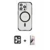 ieg™ iPhone 15 Pro Max Kılıf Eksen Klasik Koleksiyonu - Siyah Bilvis 3D Mat Cam Ekran Koruyucu + PVD Metal Kamera Lens - LT