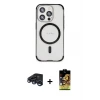 ieg™ iPhone 15 Pro Max Kılıf Eksen Klasik Koleksiyonu - Siyah Buffer Cam Ekran Koruyucu + Raze Metal Kamera Lens - LT