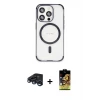 ieg™ iPhone 15 Pro Max Kılıf Eksen Klasik Koleksiyonu - Siyah Buffer Cam Ekran Koruyucu + Raze Metal Kamera Lens - LT