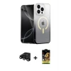 ieg™ iPhone 15 Pro Max Kılıf Eksen Minimal Özel Seri - Siyah Buffer Cam Ekran Koruyucu + Raze Metal Kamera Lens - SH