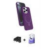 ieg™ iPhone 15 Pro Max Kılıf İz Işık Koleksiyonu - Siyah Bilvis 5in1 5D Magic Hayalet Cam Ekran Koruyucu + Raze Metal Kamera Lens - TMGI