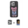 ieg™ iPhone 15 Pro Max Kılıf İz Minimal Koleksiyonu - Siyah Buffer Hayalet Cam Ekran Koruyucu + PVD Metal Kamera Lens - LT