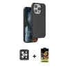 ieg™ iPhone 15 Pro Max Kılıf Kıvılcım Çizgi Serisi - Siyah Buffer Cam Ekran Koruyucu + PVD Metal Kamera Lens - GI