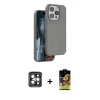 ieg™ iPhone 15 Pro Max Kılıf Kıvılcım Çizgi Serisi - Siyah Buffer Cam Ekran Koruyucu + PVD Metal Kamera Lens - GI