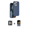 ieg™ iPhone 15 Pro Max Kılıf Kıvılcım Çizgi Serisi - Siyah Buffer Hayalet Cam Ekran Koruyucu + PVD Metal Kamera Lens - SH