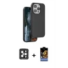ieg™ iPhone 15 Pro Max Kılıf Kıvılcım Çizgi Serisi - Siyah Buffer Hayalet Cam Ekran Koruyucu + PVD Metal Kamera Lens - SH