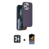 ieg™ iPhone 15 Pro Max Kılıf Kıvılcım Çizgi Serisi - Siyah Buffer Hayalet Cam Ekran Koruyucu + PVD Metal Kamera Lens - SH