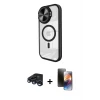 ieg™ iPhone 15 Pro Max Kılıf Kıvılcım Modern Koleksiyonu - Siyah 3D Antistatik Mat Seramik Nano Ekran Koruyucu + Raze Metal Kamera Lens - LT