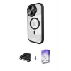 ieg™ iPhone 15 Pro Max Kılıf Kıvılcım Modern Koleksiyonu - Siyah Bilvis 5in1 3D Magic Cam Ekran Koruyucu + Raze Metal Kamera Lens - TMGI