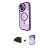 ieg™ iPhone 15 Pro Max Kılıf Kıvılcım Modern Koleksiyonu - Siyah Bilvis 5in1 3D Magic Cam Ekran Koruyucu + Raze Metal Kamera Lens - SH