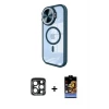 ieg™ iPhone 15 Pro Max Kılıf Kıvılcım Modern Koleksiyonu - Siyah Buffer Hayalet Cam Ekran Koruyucu + PVD Metal Kamera Lens - LT