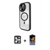 ieg™ iPhone 15 Pro Max Kılıf Kıvılcım Modern Koleksiyonu - Siyah Buffer Hayalet Cam Ekran Koruyucu + PVD Metal Kamera Lens - LT
