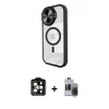ieg™ iPhone 15 Pro Max Kılıf Kıvılcım Modern Koleksiyonu - Siyah Vanessa Magic Hayalet Cam + PVD Metal Kamera Lens - TU