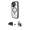 ieg™ iPhone 15 Pro Max Kılıf Kıvılcım Modern Koleksiyonu - Siyah Vanessa Magic Hayalet Cam + Raze Metal Kamera Lens - LT