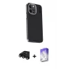 ieg™ iPhone 15 Pro Max Kılıf Kıvılcım Modern Özel Seri - Siyah Bilvis 5in1 3D Magic Cam Ekran Koruyucu + Raze Metal Kamera Lens - SH