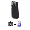 ieg™ iPhone 15 Pro Max Kılıf Kıvılcım Modern Özel Seri - Siyah Bilvis 5in1 5D Magic Hayalet Cam Ekran Koruyucu + PVD Metal Kamera Lens - TU