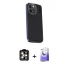 ieg™ iPhone 15 Pro Max Kılıf Kıvılcım Modern Özel Seri - Siyah Bilvis 5in1 5D Magic Hayalet Cam Ekran Koruyucu + PVD Metal Kamera Lens - TU