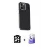 ieg™ iPhone 15 Pro Max Kılıf Kıvılcım Modern Özel Seri - Siyah Bilvis 5in1 5D Magic Hayalet Cam Ekran Koruyucu + PVD Metal Kamera Lens - TU