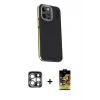 ieg™ iPhone 15 Pro Max Kılıf Kıvılcım Modern Özel Seri - Siyah Buffer Cam Ekran Koruyucu + PVD Metal Kamera Lens - GS