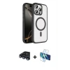ieg™ iPhone 15 Pro Max Kılıf Kıvılcım Prime - Siyah 3D Antistatik Seramik Nano Ekran Koruyucu + Raze Metal Kamera Lens - LT