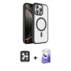ieg™ iPhone 15 Pro Max Kılıf Kıvılcım Prime - Siyah Bilvis 5in1 5D Magic Hayalet Cam Ekran Koruyucu + PVD Metal Kamera Lens - GI