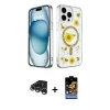 ieg™ iPhone 15 Pro Max Kılıf Kozmos Doku - Siyah Buffer Hayalet Cam Ekran Koruyucu + Raze Metal Kamera Lens - GS