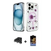 ieg™ iPhone 15 Pro Max Kılıf Kozmos Doku - Siyah Buffer Hayalet Cam Ekran Koruyucu + Raze Metal Kamera Lens - GS