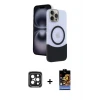 ieg™ iPhone 15 Pro Max Kılıf Kozmos Form Özel Seri - Siyah Buffer Hayalet Cam Ekran Koruyucu + PVD Metal Kamera Lens - SH