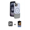 ieg™ iPhone 15 Pro Max Kılıf Kozmos Form Özel Seri - Siyah Buffer Hayalet Cam Ekran Koruyucu + PVD Metal Kamera Lens - SH