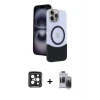 ieg™ iPhone 15 Pro Max Kılıf Kozmos Form Özel Seri - Siyah Vanessa Magic Hayalet Cam + PVD Metal Kamera Lens - SH