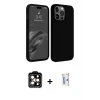 ieg™ iPhone 15 Pro Max Kılıf Kozmos Yansıma Özel Seri - Siyah Bilvis 0.18mm Plus Cam Ekran Koruyucu + PVD Metal Kamera Lens - TU