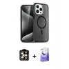 ieg™ iPhone 15 Pro Max Kılıf Nova Asil Prime - Siyah Bilvis 5in1 5D Magic Hayalet Cam Ekran Koruyucu + PVD Metal Kamera Lens - TU