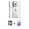 ieg™ iPhone 15 Pro Max Kılıf Nova Doku - Siyah Bilvis 5in1 5D Magic Hayalet Cam Ekran Koruyucu + PVD Metal Kamera Lens - GS