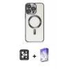 ieg™ iPhone 15 Pro Max Kılıf Nova Işık Özel Seri - Siyah Bilvis 5in1 3D Magic Cam Ekran Koruyucu + PVD Metal Kamera Lens - GI