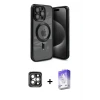 ieg™ iPhone 15 Pro Max Kılıf Nova Işık Özel Seri - Siyah Bilvis 5in1 3D Magic Cam Ekran Koruyucu + PVD Metal Kamera Lens - GI