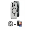 ieg™ iPhone 15 Pro Max Kılıf Odak Form Özel Seri - Siyah 3D Antistatik Mat Seramik Nano Ekran Koruyucu + PVD Metal Kamera Lens - GS