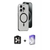 ieg™ iPhone 15 Pro Max Kılıf Odak Form Özel Seri - Siyah Bilvis 5in1 3D Magic Cam Ekran Koruyucu + PVD Metal Kamera Lens - TU