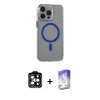ieg™ iPhone 15 Pro Max Kılıf Odak Form Özel Seri - Siyah Bilvis 5in1 3D Magic Cam Ekran Koruyucu + PVD Metal Kamera Lens - TU