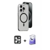 ieg™ iPhone 15 Pro Max Kılıf Odak Form Özel Seri - Siyah Bilvis 5in1 5D Magic Hayalet Cam Ekran Koruyucu + PVD Metal Kamera Lens - LT