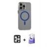 ieg™ iPhone 15 Pro Max Kılıf Odak Form Özel Seri - Siyah Bilvis 5in1 5D Magic Hayalet Cam Ekran Koruyucu + PVD Metal Kamera Lens - LT