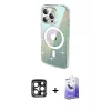 ieg™ iPhone 15 Pro Max Kılıf Odak Modern Serisi - Siyah Bilvis 5in1 5D Magic Hayalet Cam Ekran Koruyucu + PVD Metal Kamera Lens - LT