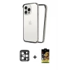 ieg™ iPhone 15 Pro Max Kılıf Pusula Asil Koleksiyonu - Siyah Buffer Cam Ekran Koruyucu + PVD Metal Kamera Lens - LT