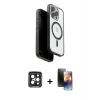 ieg™ iPhone 15 Pro Max Kılıf Pusula Form Serisi - Siyah 3D Antistatik Mat Seramik Nano Ekran Koruyucu + PVD Metal Kamera Lens - SH