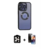 ieg™ iPhone 15 Pro Max Kılıf Pusula Form - Siyah 3D Antistatik Mat Seramik Nano Ekran Koruyucu + PVD Metal Kamera Lens - TU