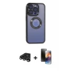 ieg™ iPhone 15 Pro Max Kılıf Pusula Form - Siyah 3D Antistatik Mat Seramik Nano Ekran Koruyucu + Raze Metal Kamera Lens - TMGI