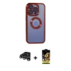 ieg™ iPhone 15 Pro Max Kılıf Pusula Form - Siyah Buffer Cam Ekran Koruyucu + Raze Metal Kamera Lens - GS