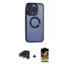 ieg™ iPhone 15 Pro Max Kılıf Pusula Form - Siyah Buffer Cam Ekran Koruyucu + Raze Metal Kamera Lens - GS